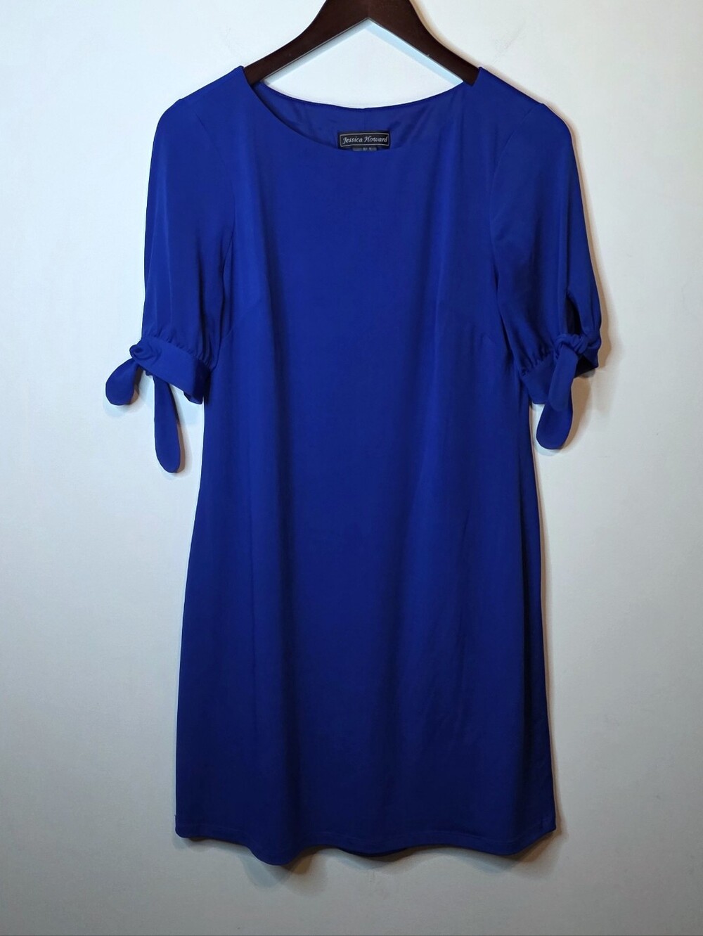 Jessica Howard Royal Blue Shift Dress Tie Sleeve Size 8 Modest Classic